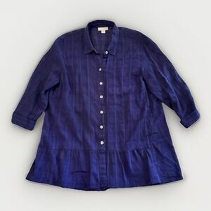 J Jill Women's Blue 3/4 Sleeve Semi Sheer Peplum Button Up Shirt Size XS/S Beach